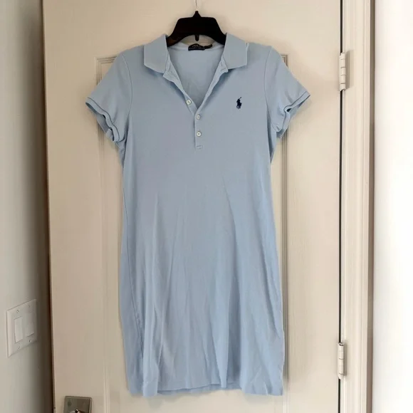 Ralph Lauren Light Blue Polo Dress Size L Navy Horse Preppy Classic Designer - Picture 2 of 7
